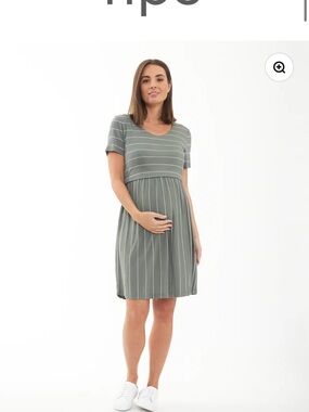 RIPE Maternity Olive Green Stripe Nursing Dress